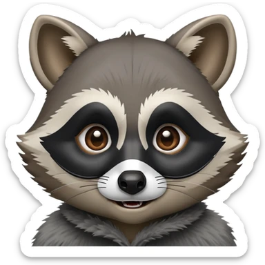 Cinematic-Comical-Raccoon-Portrait-Emoji – Head tilted dramatically with an exaggeratedly amused expression, featuring a fluffy grey coat with a signature black "bandit" mask, wide, mischievous brown eyes filled with playful disbelief. sticker