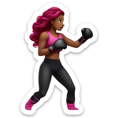 Beautiful tattooed  burgundy long haired woman boxing with pink gloves sticker