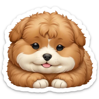 Cinematic Meme-Worthy Chubby Sleeping Cavoodle Portrait Emoji, Head resting peacefully with a contented smile, showcasing a delightfully chubby build and a luxuriously soft, curly apricot coat with gentle white accents, eyes shut in a serene nap, Simplified yet hilariously adorable features, highly detailed, glowing with a soft, drowsy light, high shine, relaxed and utterly lovable, stylized with an air of playful laziness, bright and heartwarming, soft glowing outline, capturing the essence of a comically sleepy Cavoodle, so meme-worthy it feels like it could instantly become the next viral sensation of adorable slumber! sticker
