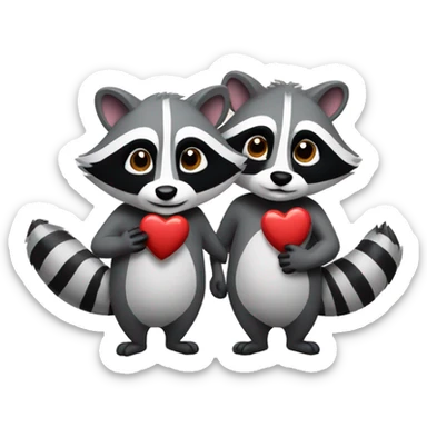 Two raccoons holding a heart sticker