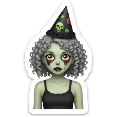 Black side party curly head girl zombie pale skin black crop top  sticker