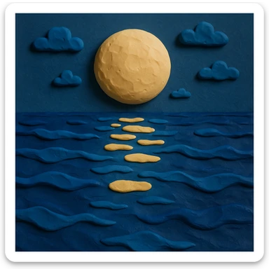 moon reflecting on the sea, style 7, claymation style matte plasticine moonlight reflection on sea sticker