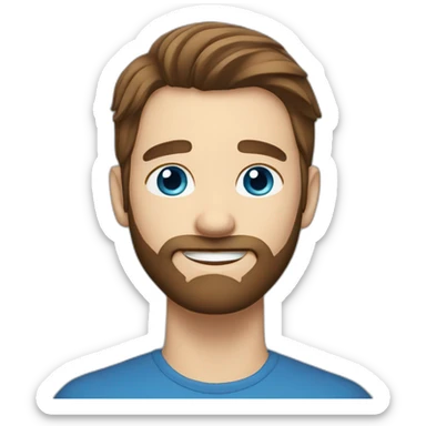 handsome guy with straight long brown hair, blue eyes and a beard sticker