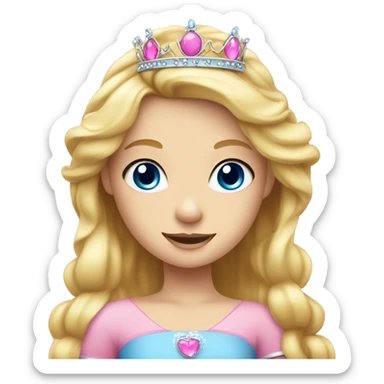 Little blonde princess with blue eyes with pink princess crown sticker