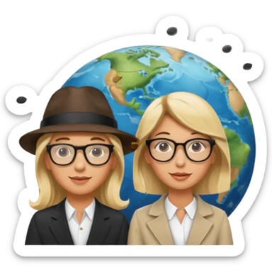 One man with hat and glasses and one blonde woman and music notes on top of world  sticker