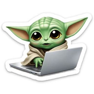 A cute Baby Yoda from Star Wars with a laptop sticker