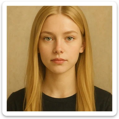 blonde girl, long straight hair, green eyes, simplified realistic style sticker