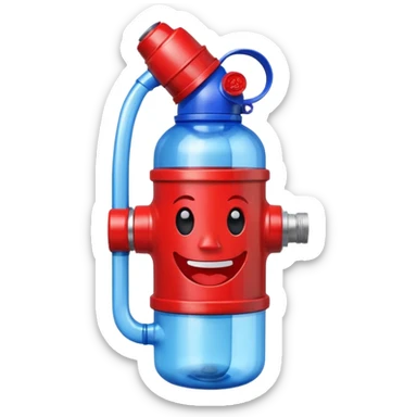water bottle with face and fire hydrant coming out of straw sticker