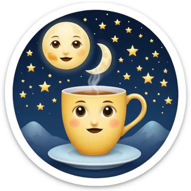 moon with under-eye circles drinking night tea sticker