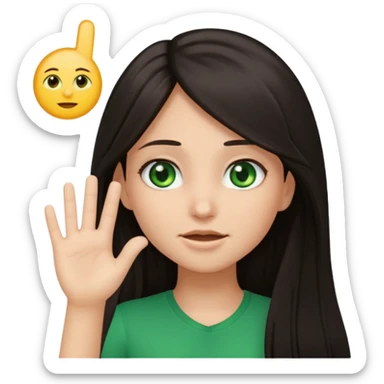 Animated girl dark long hair green eyes emoji holding right side of the head with her hand with duh facial expression  sticker
