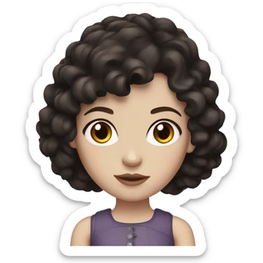 girl with dark brown hair, pale skin, doll makeup, and freckles sticker