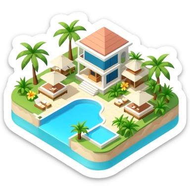 Isometric tropical luxury resort 3D  sticker