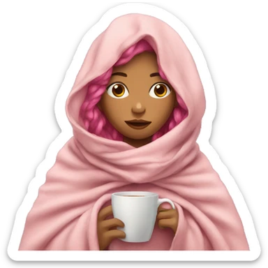 girl inside a blanket sipping coffee eyes closed pink hair sticker
