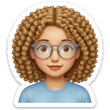Curly-haired girl with clear glasses, a gentle smile, and a calm energy. sticker