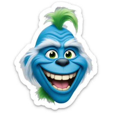 A blue coloured grinch that is grinning sticker