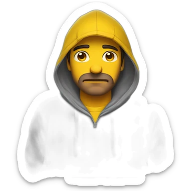 Armenian men with yellow hoodie with unhappy face expressinon and broken heart sticker