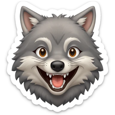 a grey wolf laughing out loud sticker