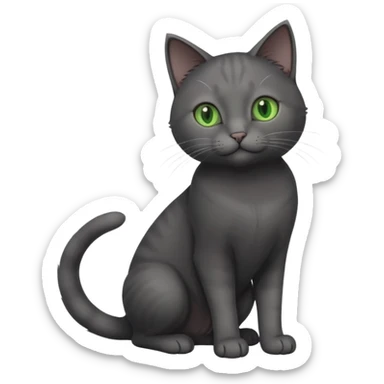 full body gorgeous solid dark grey cat with green eyes, white paws and white whiskers playing sticker