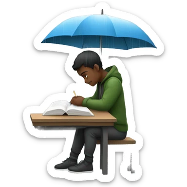A person studying outside in the rain sticker