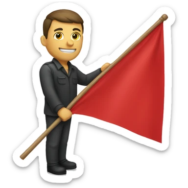 Man holding red flag sticker