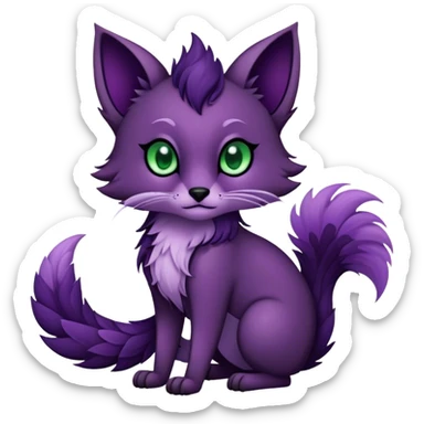 Kawaii dark edgy dark deep purplish with dark green eyes fantasy feline-vernid-sergal-fursona animal creature with a tufted tail full body with intricate markings  sticker