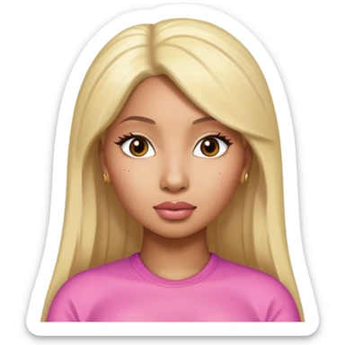 Create an iOS-style emoji of nicki minaj. Neutral facial expression, no emotion. Front-facing head only, clean Apple emoji aesthetic, smooth shading, simple shapes, no text, no accessories, plain background. sticker