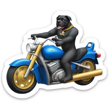 A blue and gold Cane Corso riding a motorcycle. sticker
