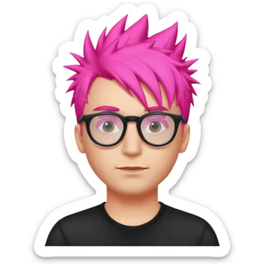 Man with neon pink spiky hair and glasses sticker