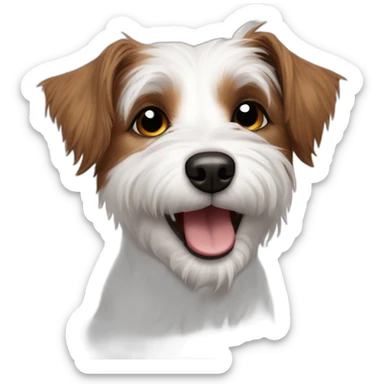 happy scruffy jack russel maltese dog with brown ears white face sticker