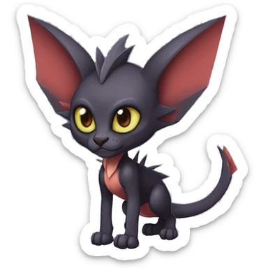 Black cool vampiric Noivern-Litten-Sphynx-Lykoi-Caracal-Fakemon with big bat ears full-body sticker