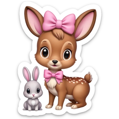 Bambi with pink bow with bunny sticker