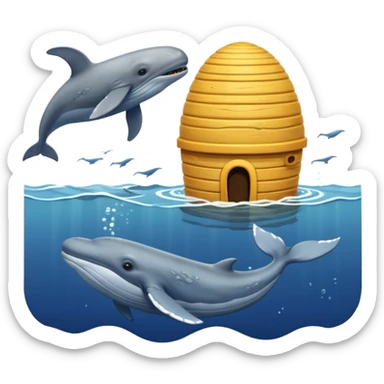A bee hive chasing a whale in ovean sticker