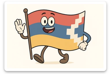 animated flag of Artsakh, waving, clean white background, flat toon style sticker
