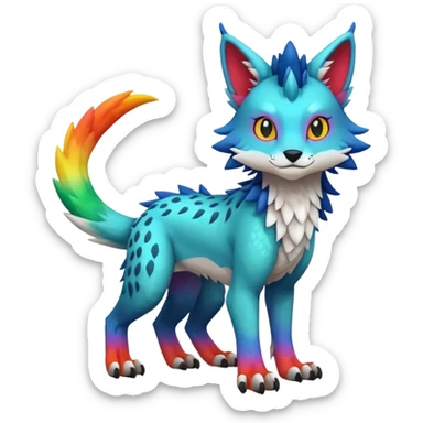 Colorful warm-colored randomly-colored brightly-colored tropical kawaii edgy cute Lynx-Trico-Sergal-Wolf-Vernid-Fakémon-Pokémon-creature (full body) sticker