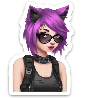 Edgy Beautiful Cool Kawaii Anthro dark cat-fursona punk techwear sticker