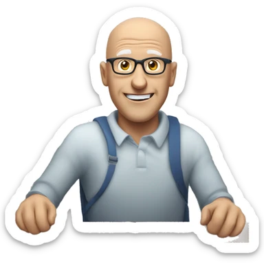 a white middle aged man with glasses and bald head feeling cautiously optimistic that good news is on its way sticker