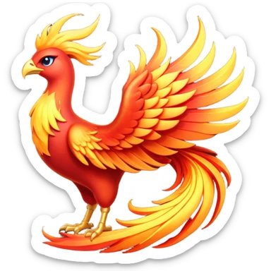 Cinematic Noble fierce & powerful Fire Phoenix Portrait Emoji, Poised and resplendent, with a radiant, fiery plumage in brilliant hues of scarlet, gold, and ember, featuring elongated, elegant tail feathers that flow like molten lava, and piercing, wise eyes reflecting the eternal cycle of rebirth; rendered with lifelike texture and luminous natural highlights, high shine, majestic and awe-inspiring, styled with an aura of mythic resurgence, focused and regal, soft glowing outline, capturing the essence of a legendary phoenix rising from the flames with timeless grace! sticker