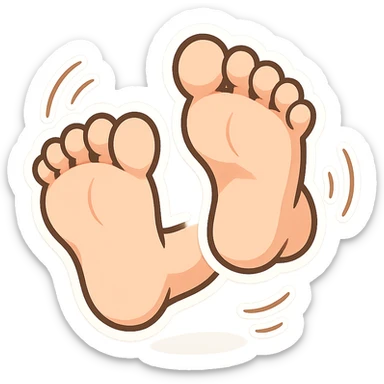 two oversized cartoon feet in motion, playful style, fun, lively, energetic, whimsical, dynamic, cheerful sticker
