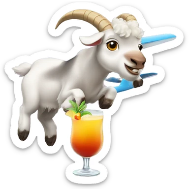Goat flying a plane with a cocktail sticker