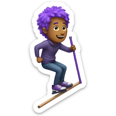 Purple haired man riding pogo stick  sticker
