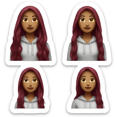 pretty girl with long burgundy hair with a hoodie sticker