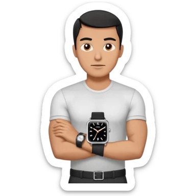 man wearing a black strap watch portrait, head and shoulders only, square jawline, strong facial structure, confident expression, black strap wristwatch visible, 3D cartoon, mobile game icon style, clean background, no text, no watermark
 sticker