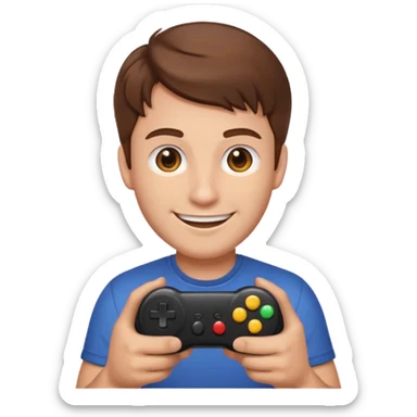 Man with brown hair holding joystick emoji sticker