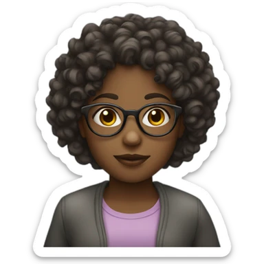Curly hair dark girl with glasses and small face sticker