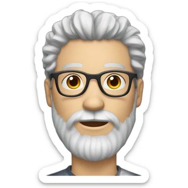 white-skinned man with very long gray and brown hipster beard and curly brown hair with gray temples and glasses sticker