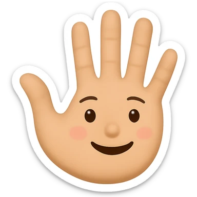 Make the eyes and fingers smaller, keep the hand waving and smiling, preserve transparent background. The style is a cartoonish character with a transparent background. sticker