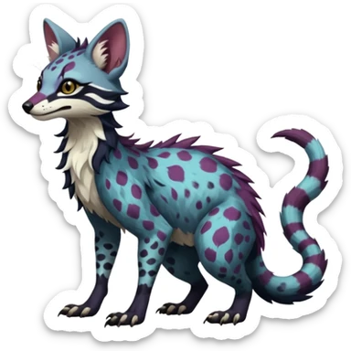 Feral Rare Fantasy dark colorful Vernid-Sergal-Genet-Trico-species by LiLaiRa, random markings, tufted tail, tufted ears, full body sticker