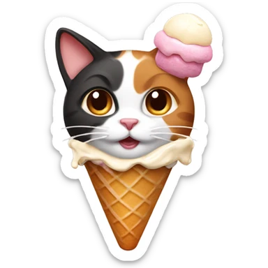 calico cat with icecream sundae  sticker