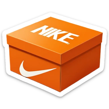 Nike shoe box, 3D look, bright orange, white Nike logo, subtle shadows sticker