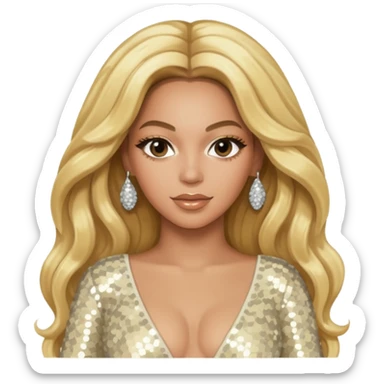 Beyonce from Destiny's Child with long blonde hair, ivory sequin outfit sticker